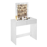 Moderne witte kaptafel van BukkitBow met LED-verlichting en twee laden, perfect voor een stijlvolle slaapkamer.