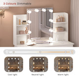 Moderne witte BukkitBow kaptafel met LED-verlichting en ingebouwd stopcontact, ideaal voor een stijlvolle en functionele slaapkamer.