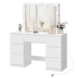 Moderne witte BukkitBow kaptafel met 7 laden, stopcontact en LED-verlichting, ontworpen voor een stijlvolle en functionele inrichting.