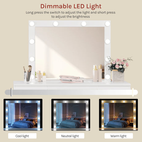 Moderne witte BukkitBow kaptafel met 7 laden, ingebouwd stopcontact en LED-verlichting, geschikt voor stijlvolle slaapkamers.