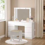 Moderne witte BukkitBow kaptafel met 7 laden, LED-verlichting en ingebouwd stopcontact, stijlvolle en functionele meubel.
