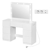 Moderne witte BukkitBow kaptafel met 7 laden, ingebouwd stopcontact en LED-verlichting, stijlvol en functioneel meubelstuk.