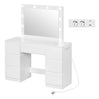 Moderne witte BukkitBow kaptafel met 7 laden, ingebouwd stopcontact en LED-verlichting, stijlvol en functioneel meubelstuk.