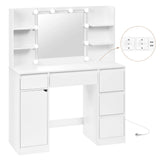 Moderne witte BukkitBow kaptafel met stopcontact en Hollywood-verlichting, inclusief spiegel en stijlvolle details.
