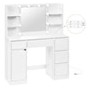 Moderne witte BukkitBow kaptafel met stopcontact en Hollywood-verlichting, inclusief spiegel en stijlvolle details.