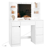 Moderne witte BukkitBow kaptafel met stopcontact en Hollywood verlichting, geschikt voor slaapkamer of kleedkamer.