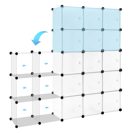 Modulair opbergrek van BukkitBow met 15 cubes en magnetische deuren, ideaal voor georganiseerde opslagruimte.