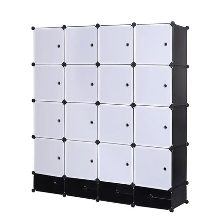 BukkitBow modulaire kledingkast met 16 kubussen en schoenenvakken, afmetingen 165x148x35cm, zwart metalen kledingrek