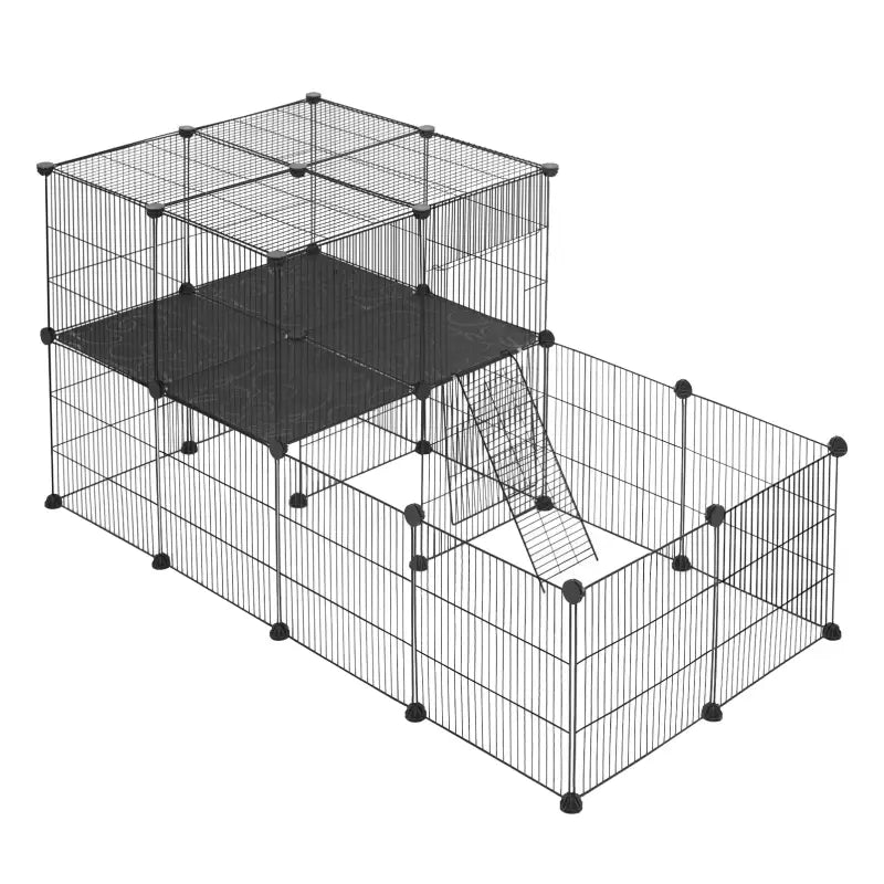 BukkitBow modulaire knaagdierenren met 2 lagen en montagehamer, geschikt voor cavia's, hamsters en konijnen, 70x70x140 cm.