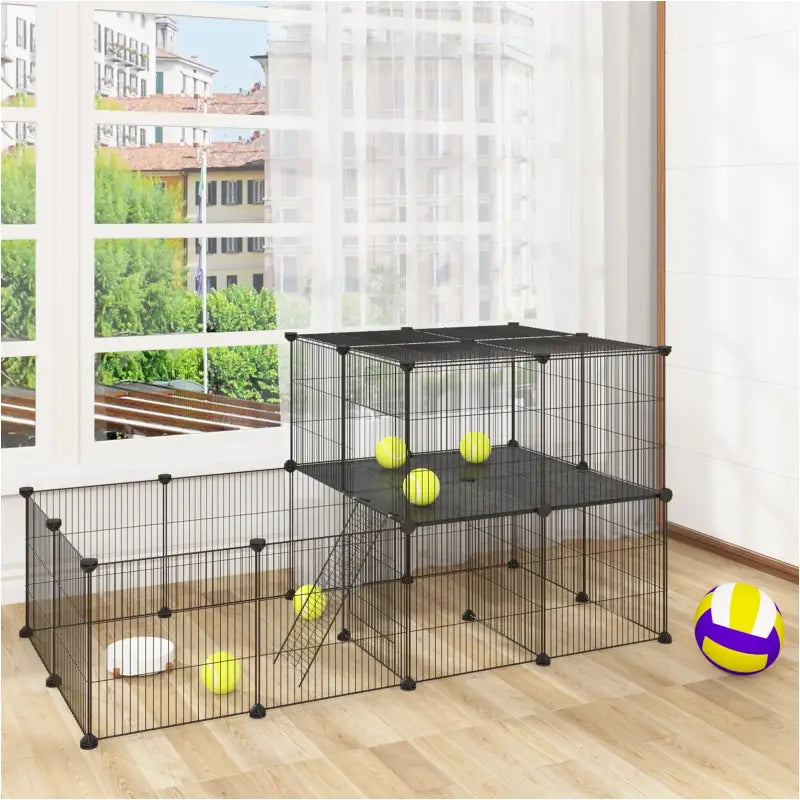 Modulaire BukkitBow knaagdierenren met 2 lagen en montagehamer, geschikt voor cavia's, hamsters en konijnen, 70x70x140cm.