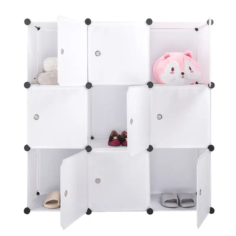 BukkitBow modulaire opbergkast met 9 compartimenten, geschikt als schoenenkast, in wit of zwart, 105x105x35 cm, kledingrek