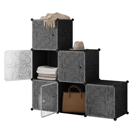 BukkitBow modulaire schoenenkast met 6 kubussen, stevig en ruimtebesparend, flexibel ontwerp, afmetingen 35x35x35cm, geschikt als schoenenrek.