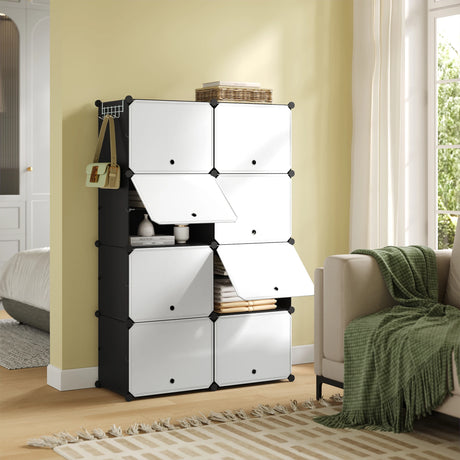 Modulaire schoenenkast van BukkitBow met 8 vakken voor 32 paar schoenen, zwart, geschikt als schoenenrek.