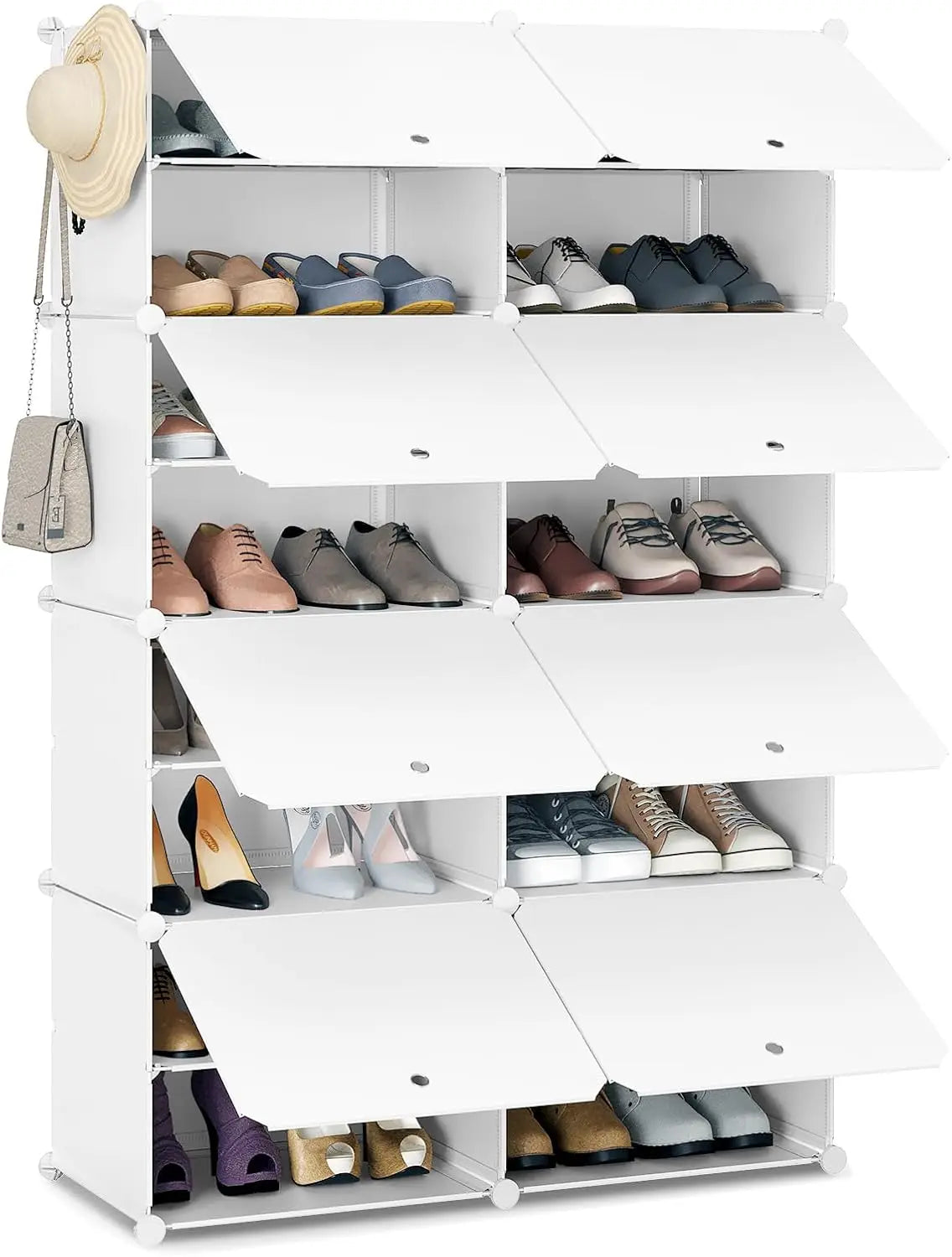 Zwart BukkitBow modulaire schoenenkast met 8 vakken voor 32 paar schoenen, geschikt als schoenenrek.