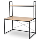 Multifunctioneel BukkitBow bureau met hout en staal, ruime opslagruimte, afmetingen 120x60x140cm, ideaal voor kantoor of thuisgebruik.