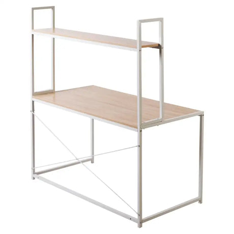 Multifunctioneel BukkitBow bureau met houten en stalen elementen en ruime opslagruimte, afmetingen 120x60x140cm.