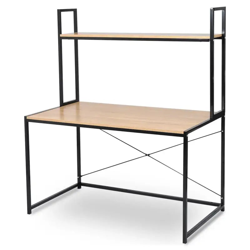 BukkitBow multifunctioneel bureau met houten en stalen opbergplank, ruime werkruimte van 120x60x140cm, modern ontwerp.