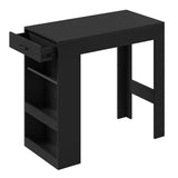 BukkitBow multifunctionele bartafel met wijnrek, lade en modern design, zichtbaar met houten tafelblad en metalen frame.