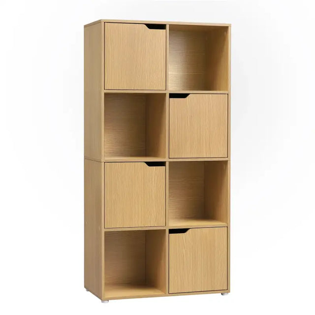 BukkitBow multifunctionele boekenkast met 8 compartimenten, compact en stijlvol, veilig ontwerp, afmetingen 60x120x30cm.