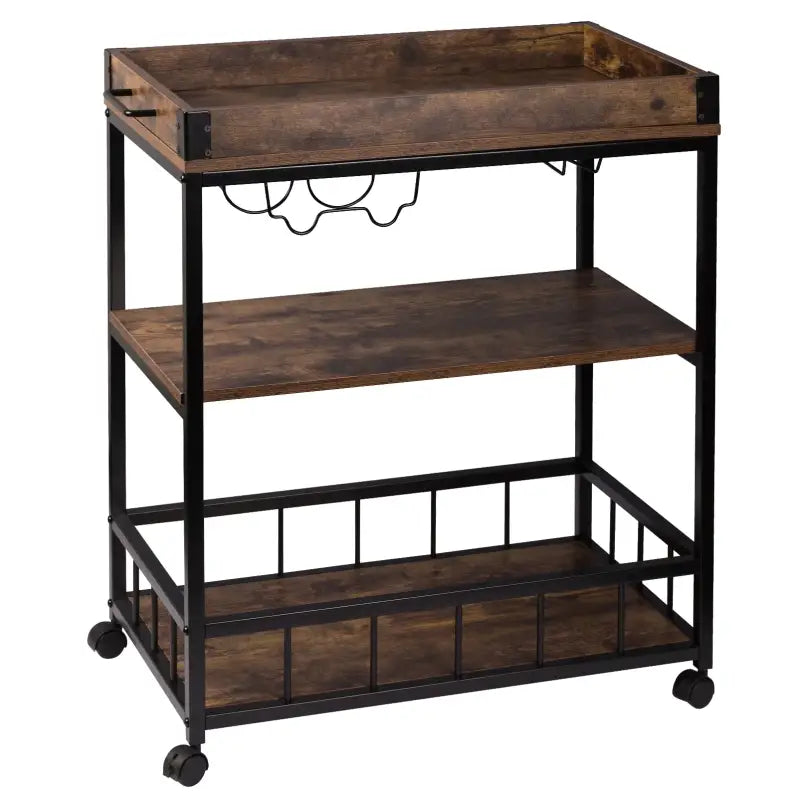 BukkitBow multifunctionele keukentrolley met wijnrek en glas houder, MDF en metalen frame, afmeting 69,5x39,5x85cm