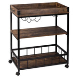 BukkitBow multifunctionele keukentrolley met wijnrek en glas houder, MDF en metalen frame, afmeting 69,5x39,5x85cm