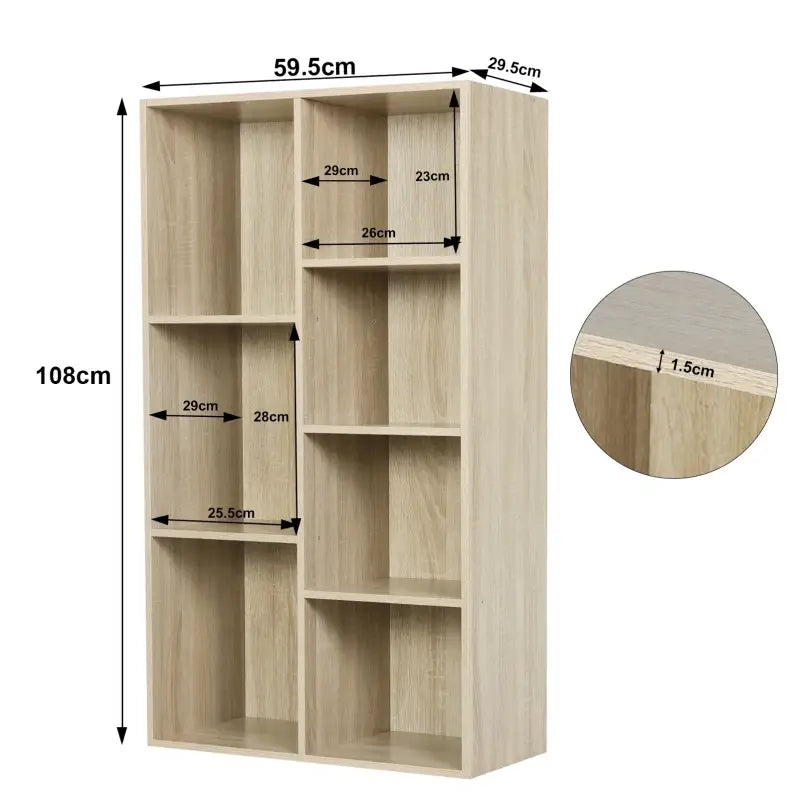 BukkitBow multifunctionele kubus boekenkast met 7 vakken, ruimtebesparend en eenvoudig te monteren, afmetingen 59,5x29,5x108 cm.