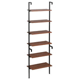 BukkitBow multifunctioneel ladderrek met stalen frame, 6 planken van donker eikenhout, zwart frame, 60x204x30cm, opbergrek.