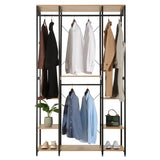 BukkitBow multifunctioneel kledingrek met 4 kledingrails, stalen frame en eikenhouten planken, 120x40x201cm, tot 30 kg per plank