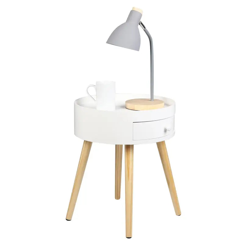 Wit BukkitBow nachtkastje van hout, 38x38x45,5 cm met lade en anti-slip voetjes, modern en functioneel design