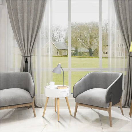 Wit BukkitBow nachtkastje van hout, 38x38x45,5 cm met lade en anti-slip voeten, modern en functioneel meubelstuk