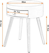 Wit BukkitBow nachtkastje van hout met lade en anti-slip voetjes, afmetingen 38x38x45,5 cm, modern en functioneel.