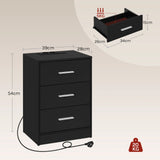 BukkitBow Nachtkastje van hout met 3 laden en USB oplaadstation, modern design geschikt voor slaapkamer.