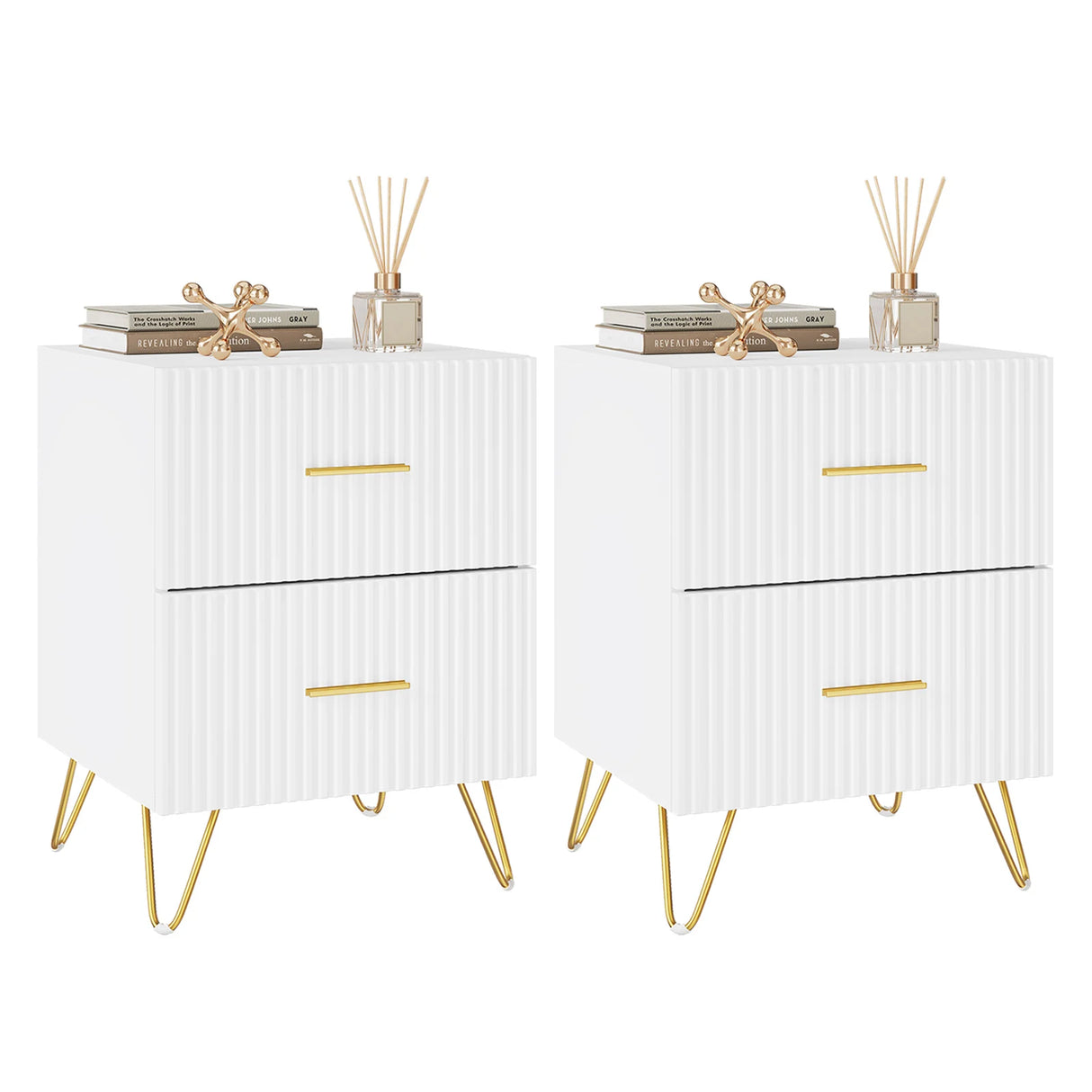 BukkitBow Nachtkastje van MDF en hout met 2 lades, bijzetkastje voor de slaapkamer, modern en functioneel design