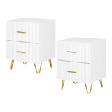 BukkitBow nachtkastje van MDF en hout met 2 lades, bijzetkastje voor slaapkamer, modern design en praktische opbergruimte.