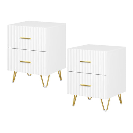 BukkitBow nachtkastje van MDF en hout met 2 lades, bijzetkastje voor slaapkamer, modern design en praktische opbergruimte.