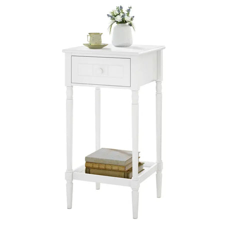 Baroknachtkastje van BukkitBow in wit met lade, blank oppervlak en massief houten poten, elegant en functioneel meubelstuk