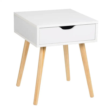 BukkitBow nachtkastje met lade, MDF en massief hout, wit of grijs, afmetingen 40x40x50cm, max belasting 5kg, modern design