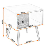 BukkitBow nachtkastje met lade van MDF en massief eikenhout, wit of grijs, 48x40x50cm, maximale belasting 5kg.