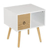 BukkitBow nachtkastje met lade, wit of grijs met eikenhout, MDF en massief hout, afmetingen 48x40x50cm, max 5kg belasting