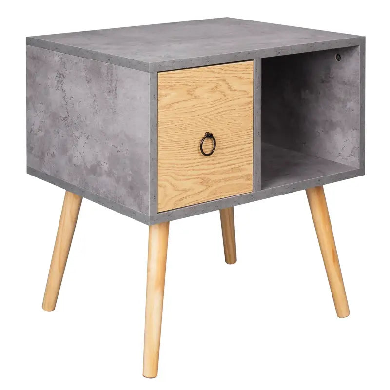 BukkitBow nachtkastje met lade in wit of grijs met eikenhout, MDF en massief hout, 48x40x50cm, max 5kg draagvermogen