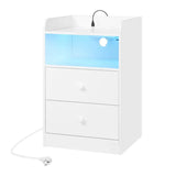 BukkitBow nachtkastje met Oplaadfunctie, E1 hout, ingebouwde stopcontacten en USB-poorten, 40x64x35 cm.