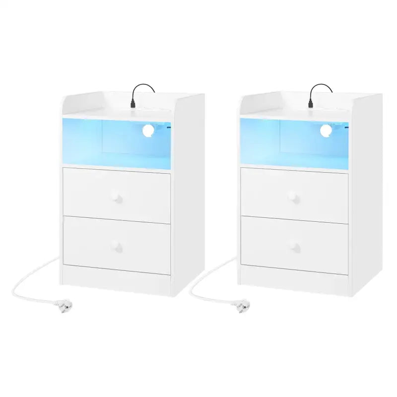 BukkitBow nachtkastje met oplaadfunctie, ingebouwde stopcontacten en USB-poorten, E1 hout, 40x64x35 cm, modern design