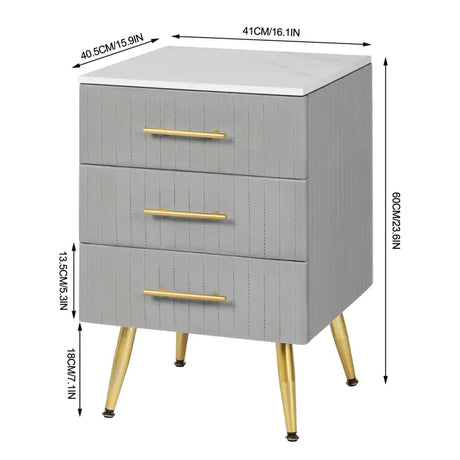 BukkitBow nachtkastje van fluweel met 3 lades en gouden poten, afmetingen 40x40x60 cm, elegant en modern meubelstuk