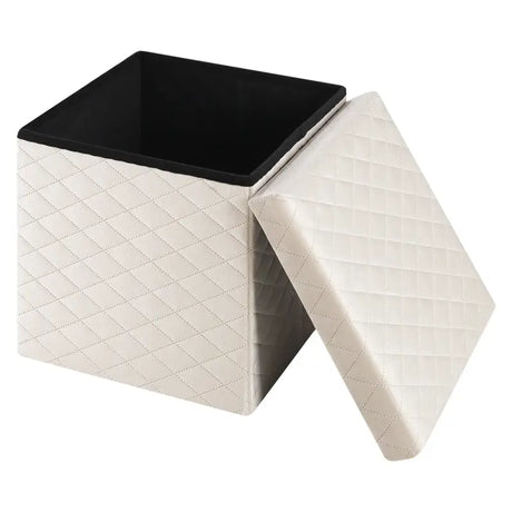 BukkitBow opbergpoef met deksel, 40L capaciteit, modern design, opvouwbaar en zachte zitting, afmetingen 38x38x38 cm.