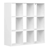 BukkitBow open boekenkast met 9 vakken, hout en melamine fineer, ruimtebesparend en stabiel, 94x93x29,5 cm