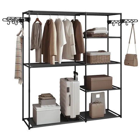 BukkitBow open kledingrek met metalen frame en non-woven stof, 148x166x42,5 cm, geschikt voor 30 kg, zichtbaar in de afbeelding.