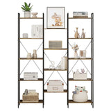 BukkitBow industriële boekenkast met houten en metalen planken, open opbergrek, 134,5x176,5x30cm, stevig en stijlvol ontwerp