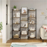 BukkitBow open opbergrek en boekenplank met stevig hout en metaal, industrieel ontwerp, afmetingen 134,5x176,5x30cm
