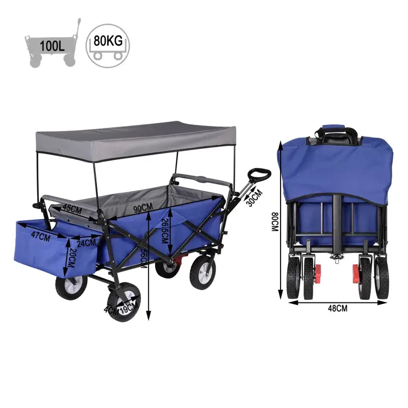 BukkitBow opvouwbare bolderkar met dak, stalen frame, massieve rubberen wielen, geschikt voor tot 80 kg gebruik.
