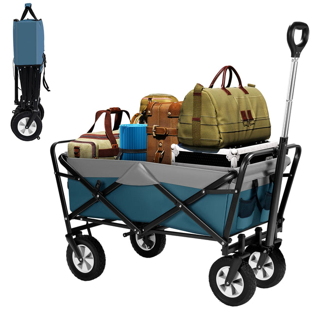 BukkitBow opvouwbare bolderkar met 4 wielen, telescopische handgreep en 80 kg draagkracht voor camping en tuin.